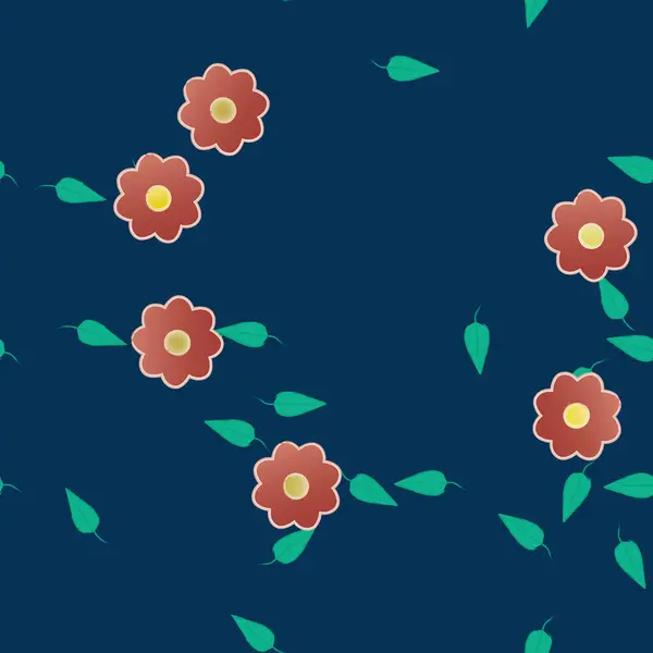 Flores Con Hojas Fondo Sin Costuras Ilustración Vectorial — Vector de stock