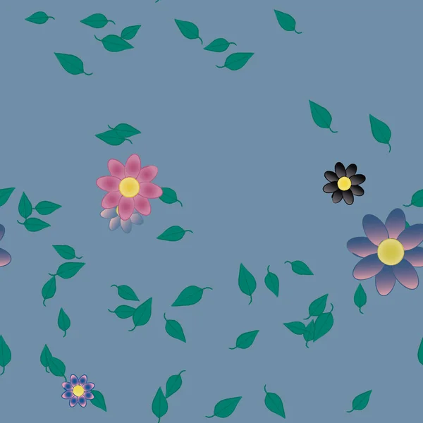 Fleurs Abstraites Avec Des Feuilles Vertes Motif Sans Couture Illustration — Image vectorielle