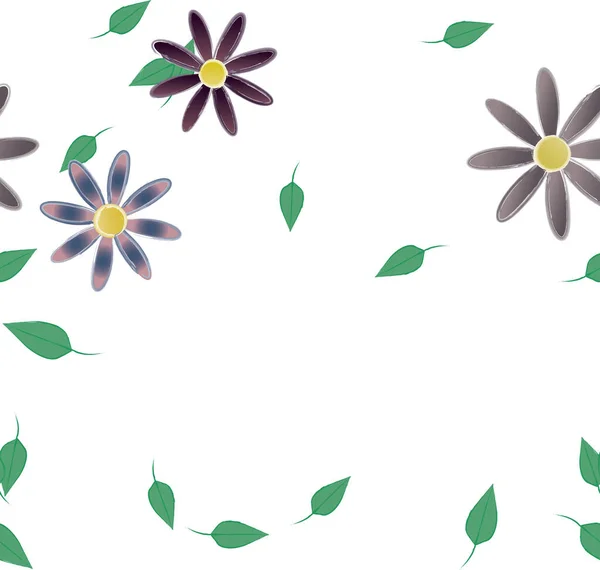 Blumen Mit Blättern Nahtloser Hintergrund Vektorillustration — Stockvektor