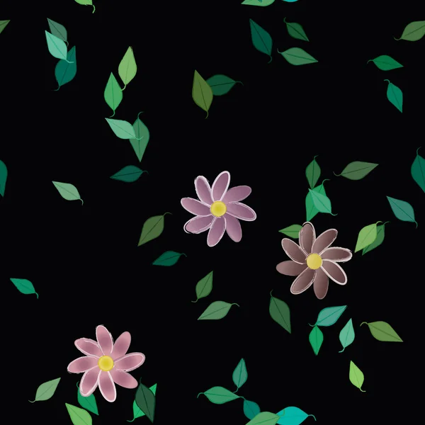 Flores Con Hojas Fondo Sin Costuras Ilustración Vectorial — Archivo Imágenes Vectoriales