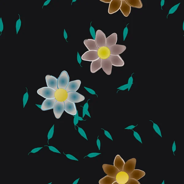 Flores Con Hojas Fondo Sin Costuras Ilustración Vectorial — Archivo Imágenes Vectoriales