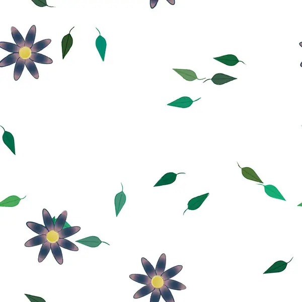 Flores Com Folhas Sem Costura Fundo Ilustração Vetorial — Vetor de Stock