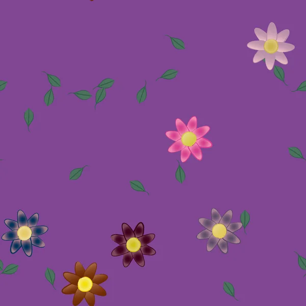 Fleurs Abstraites Avec Des Feuilles Vertes Motif Sans Couture Illustration — Image vectorielle