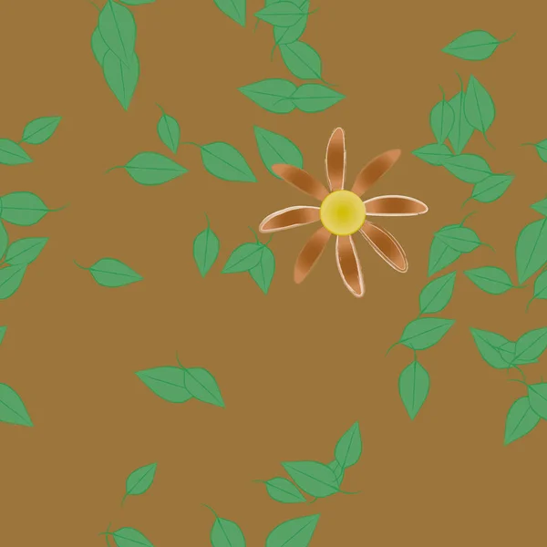 Flores Abstractas Con Hojas Verdes Patrón Sin Costura Ilustración Vectorial — Vector de stock