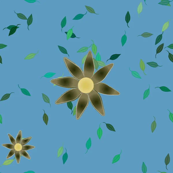 Flores Abstractas Con Hojas Verdes Patrón Sin Costura Ilustración Vectorial — Vector de stock