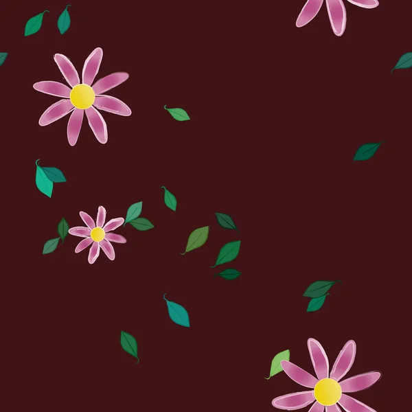 Flores Abstractas Con Hojas Verdes Patrón Sin Costura Ilustración Vectorial — Archivo Imágenes Vectoriales