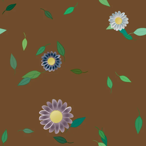 Flores Con Hojas Fondo Sin Costuras Ilustración Vectorial — Vector de stock