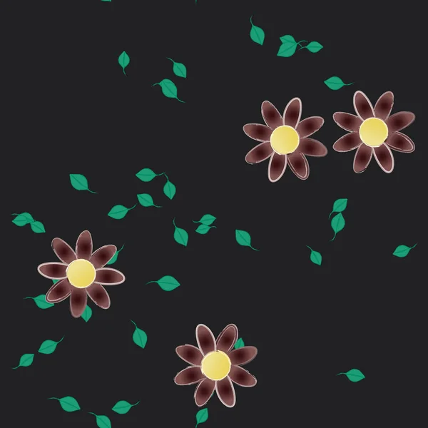 Fleurs Abstraites Avec Des Feuilles Vertes Motif Sans Couture Illustration — Image vectorielle