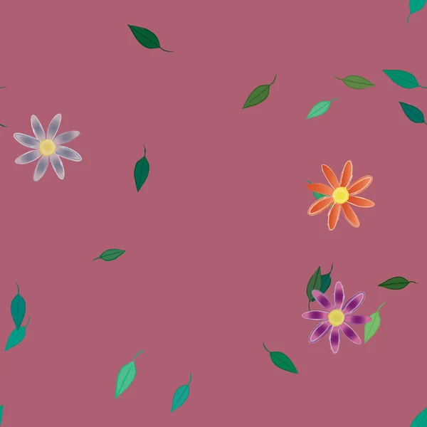 Fleurs Abstraites Avec Des Feuilles Vertes Motif Sans Couture Illustration — Image vectorielle