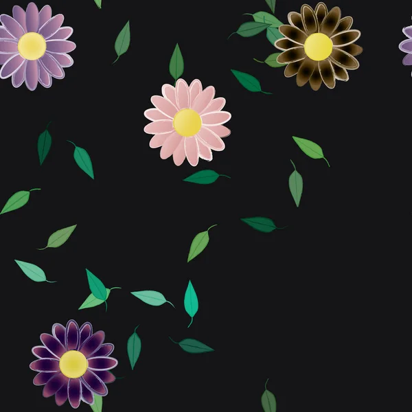 Fleurs Abstraites Avec Des Feuilles Vertes Motif Sans Couture Illustration — Image vectorielle