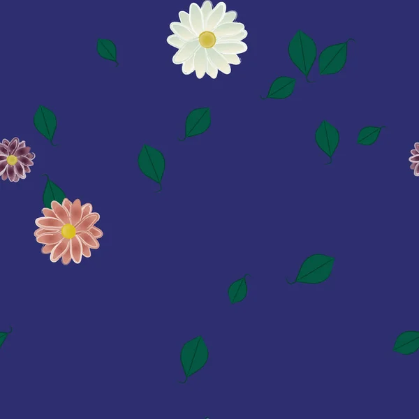 Fleurs Abstraites Avec Des Feuilles Vertes Motif Sans Couture Illustration — Image vectorielle