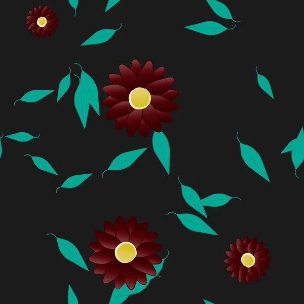 Fleurs Avec Feuilles Fond Sans Couture Illustration Vectorielle — Image vectorielle