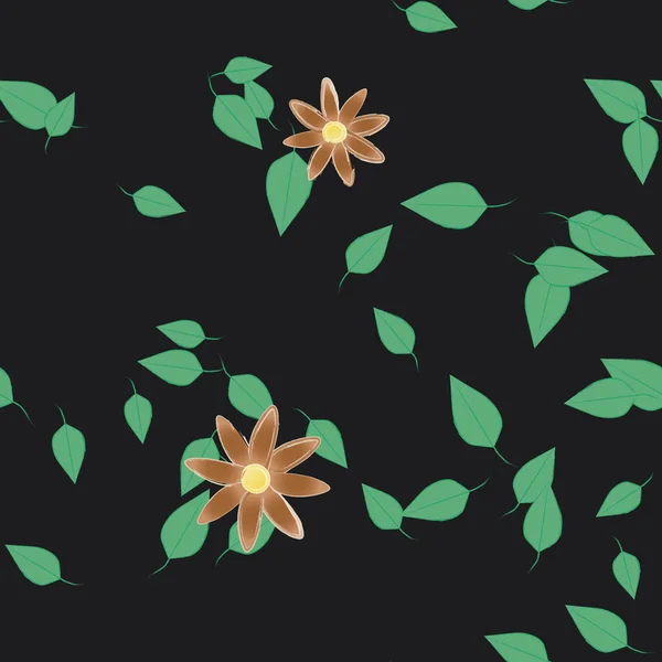 Fleurs Avec Feuilles Fond Sans Couture Illustration Vectorielle — Image vectorielle