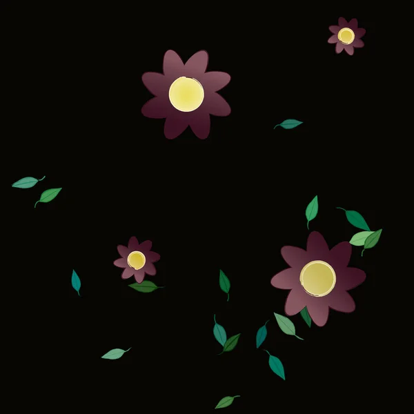 Flores Com Folhas Sem Costura Fundo Ilustração Vetorial — Vetor de Stock