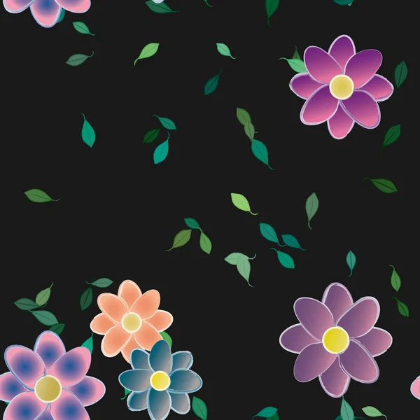 Flores Con Hojas Fondo Sin Costuras Ilustración Vectorial — Vector de stock