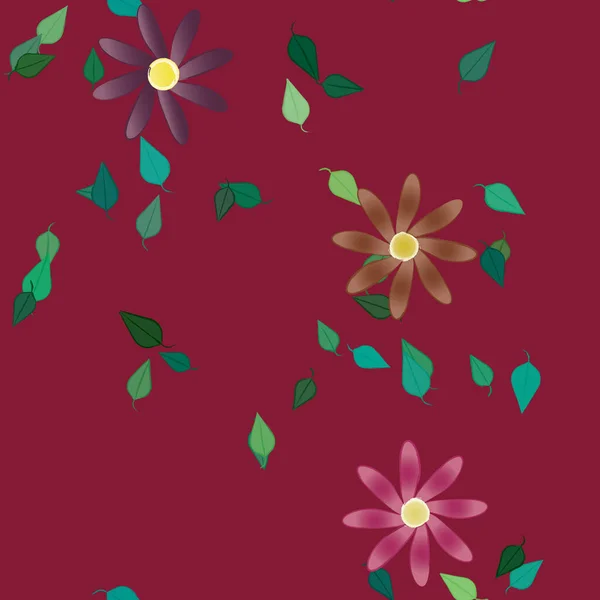 Flores Con Hojas Fondo Sin Costuras Ilustración Vectorial — Vector de stock