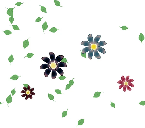 Fleurs Abstraites Avec Des Feuilles Vertes Motif Sans Couture Illustration — Image vectorielle