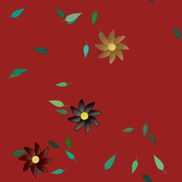 Fleurs Abstraites Avec Des Feuilles Vertes Motif Sans Couture Illustration — Image vectorielle