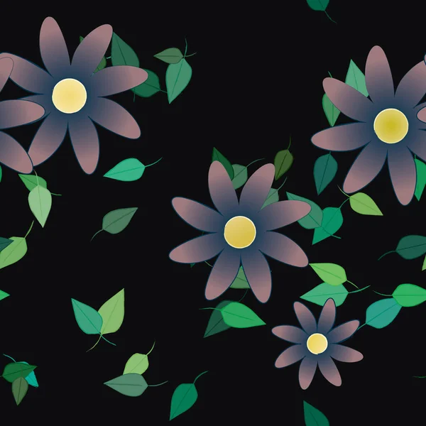 Flores Abstractas Con Hojas Verdes Patrón Sin Costura Ilustración Vectorial — Vector de stock