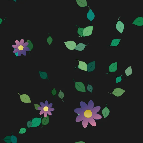 Fleurs Avec Feuilles Fond Sans Couture Illustration Vectorielle — Image vectorielle