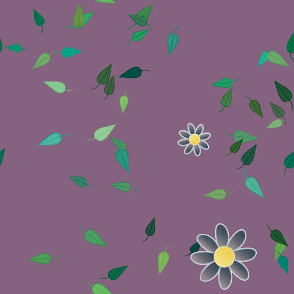 Blommor Med Blad Sömlös Bakgrund Vektor Illustration — Stock vektor