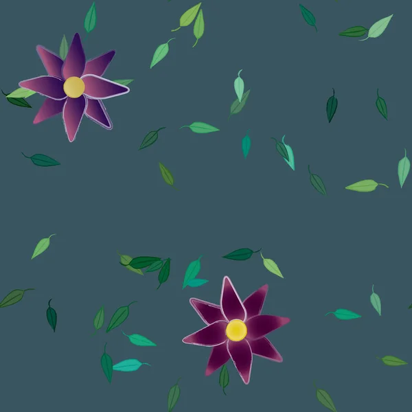 Fleurs Avec Feuilles Fond Sans Couture Illustration Vectorielle — Image vectorielle