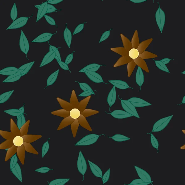 Fleurs Abstraites Avec Des Feuilles Vertes Motif Sans Couture Illustration — Image vectorielle