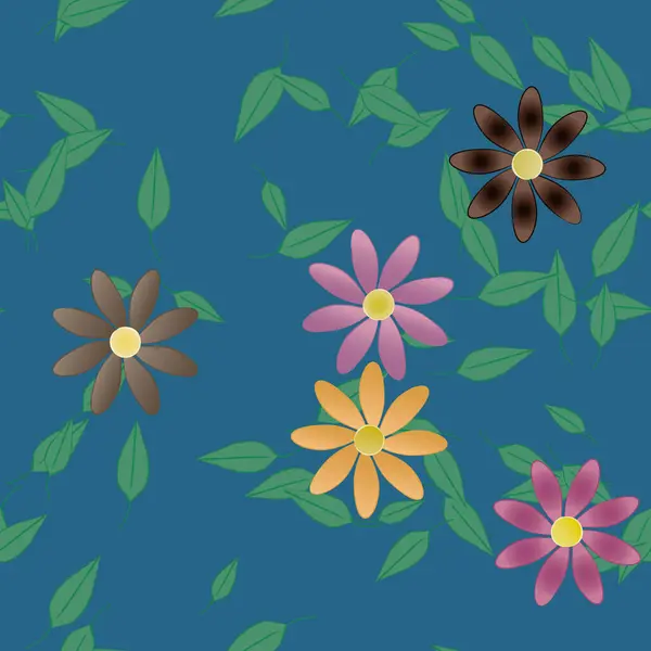 Blumen Mit Blättern Nahtloser Hintergrund Vektorillustration — Stockvektor