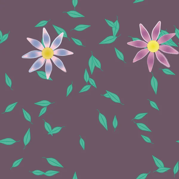 Flores Con Hojas Fondo Sin Costuras Ilustración Vectorial — Archivo Imágenes Vectoriales