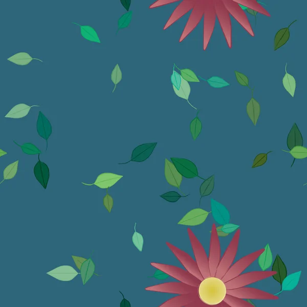 Fleurs Abstraites Avec Des Feuilles Vertes Motif Sans Couture Illustration — Image vectorielle