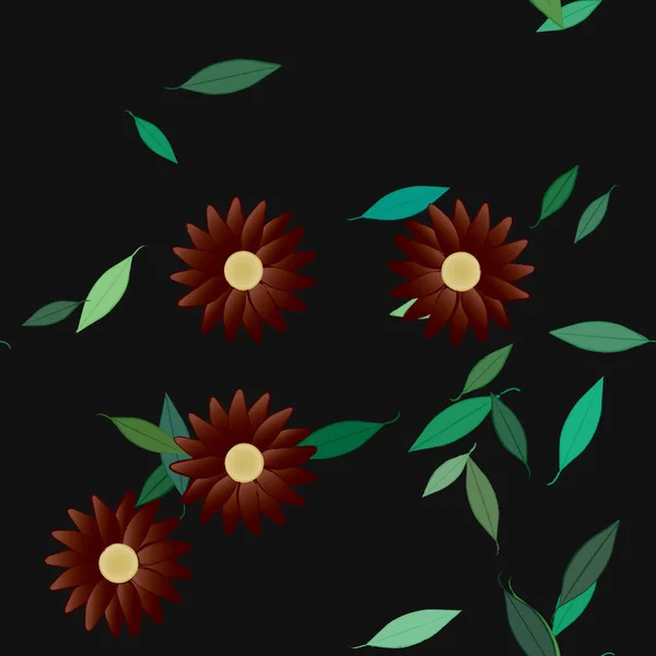 Flores Con Hojas Fondo Sin Costuras Ilustración Vectorial — Vector de stock