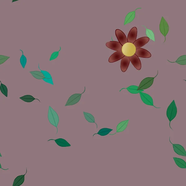 Flores Con Hojas Fondo Sin Costuras Ilustración Vectorial — Archivo Imágenes Vectoriales