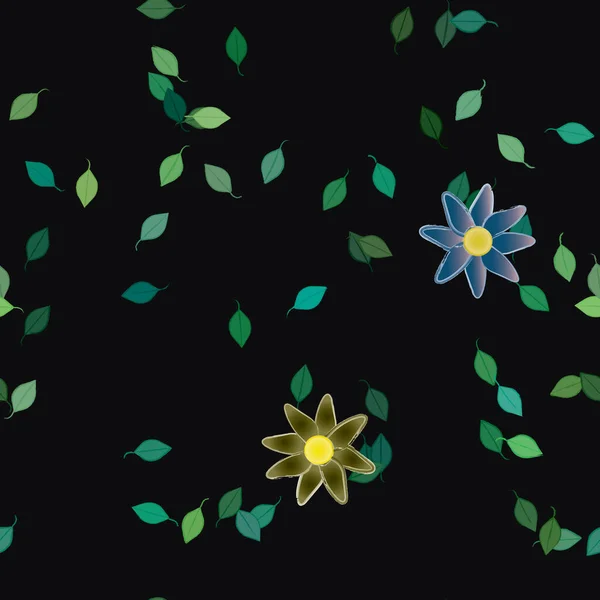 Fleurs Abstraites Avec Des Feuilles Vertes Motif Sans Couture Illustration — Image vectorielle