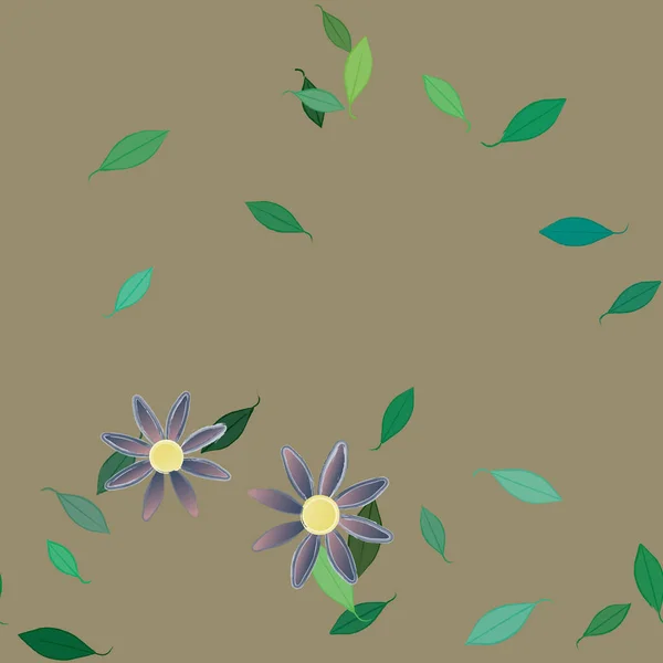 Fleurs Abstraites Avec Des Feuilles Vertes Motif Sans Couture Illustration — Image vectorielle