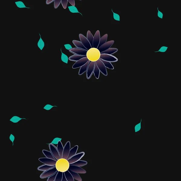 Flores Con Hojas Fondo Sin Costuras Ilustración Vectorial — Vector de stock