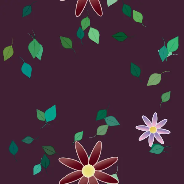 Fleurs Avec Feuilles Fond Sans Couture Illustration Vectorielle — Image vectorielle