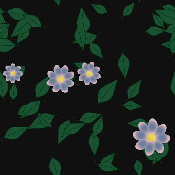 Abstrakta Blommor Med Gröna Blad Sömlös Mönster Vektor Illustration — Stock vektor