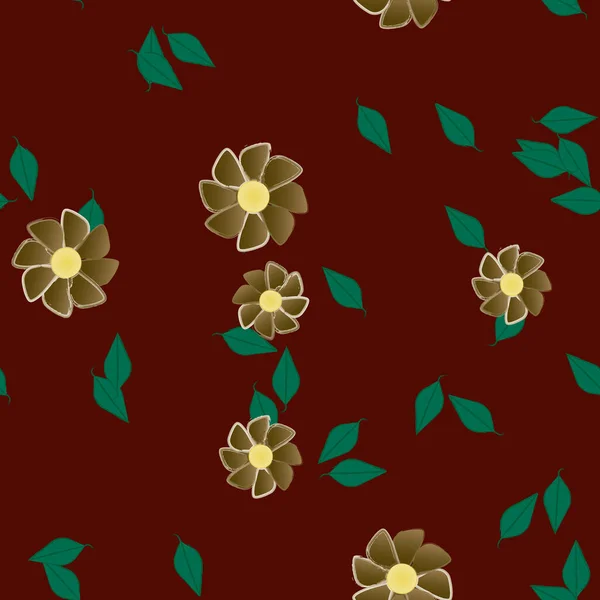 Fleurs Abstraites Avec Des Feuilles Vertes Motif Sans Couture Illustration — Image vectorielle