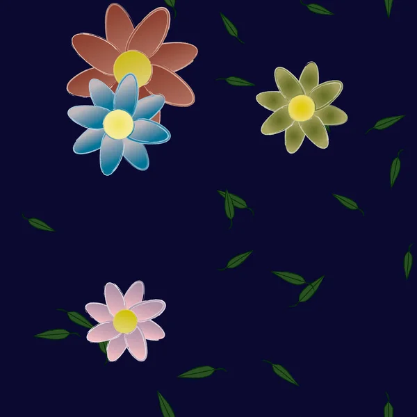 Flores Con Hojas Fondo Sin Costuras Ilustración Vectorial — Archivo Imágenes Vectoriales