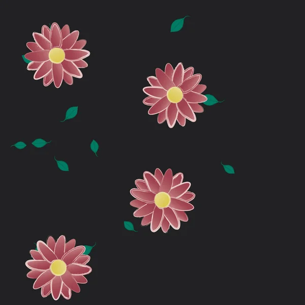 Flores Com Folhas Sem Costura Fundo Ilustração Vetorial — Vetor de Stock