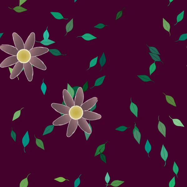 Flores Con Hojas Fondo Sin Costuras Ilustración Vectorial — Vector de stock