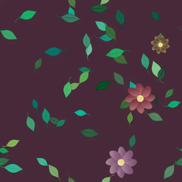 Flores Abstractas Con Hojas Verdes Patrón Sin Costura Ilustración Vectorial — Archivo Imágenes Vectoriales