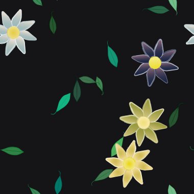 Yeşil yapraklı soyut çiçekler pürüzsüz desen, vektör çizimi