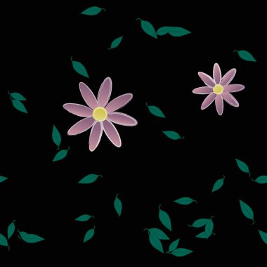 Yeşil yapraklı soyut çiçekler pürüzsüz desen, vektör çizimi