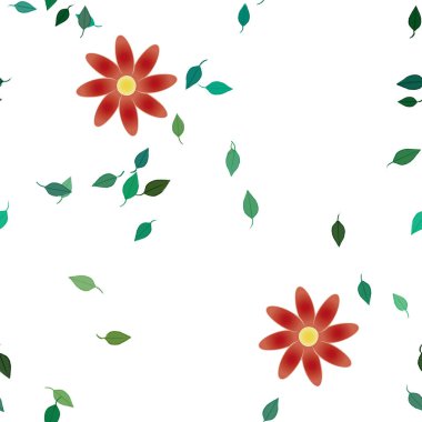 Yeşil yapraklı soyut çiçekler pürüzsüz desen, vektör çizimi