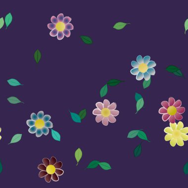 Yeşil yapraklı soyut çiçekler pürüzsüz desen, vektör çizimi