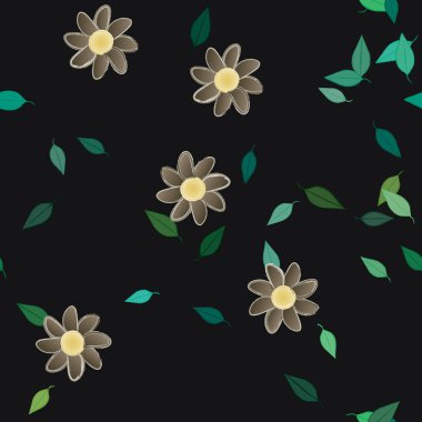 Yeşil yapraklı soyut çiçekler pürüzsüz desen, vektör çizimi