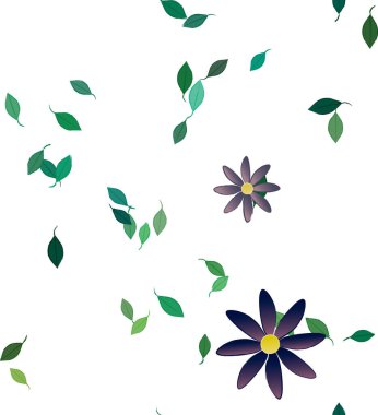 Yeşil yapraklı soyut çiçekler pürüzsüz desen, vektör çizimi