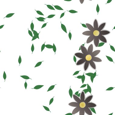 Yeşil yapraklı soyut çiçekler pürüzsüz desen, vektör çizimi