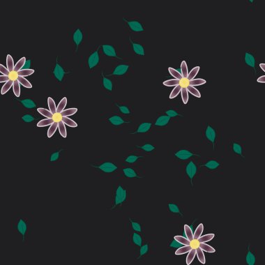 Yeşil yapraklı soyut çiçekler pürüzsüz desen, vektör çizimi